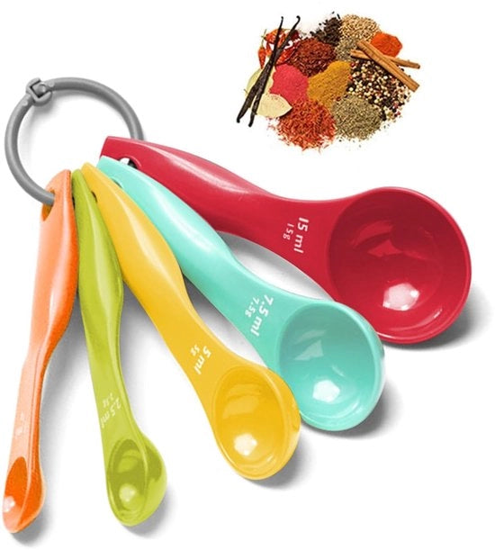 Set di misurini 5 colori - Misurini - Cucchiaini di misura - Plastica - Multifunzionale - Materiale duraturo