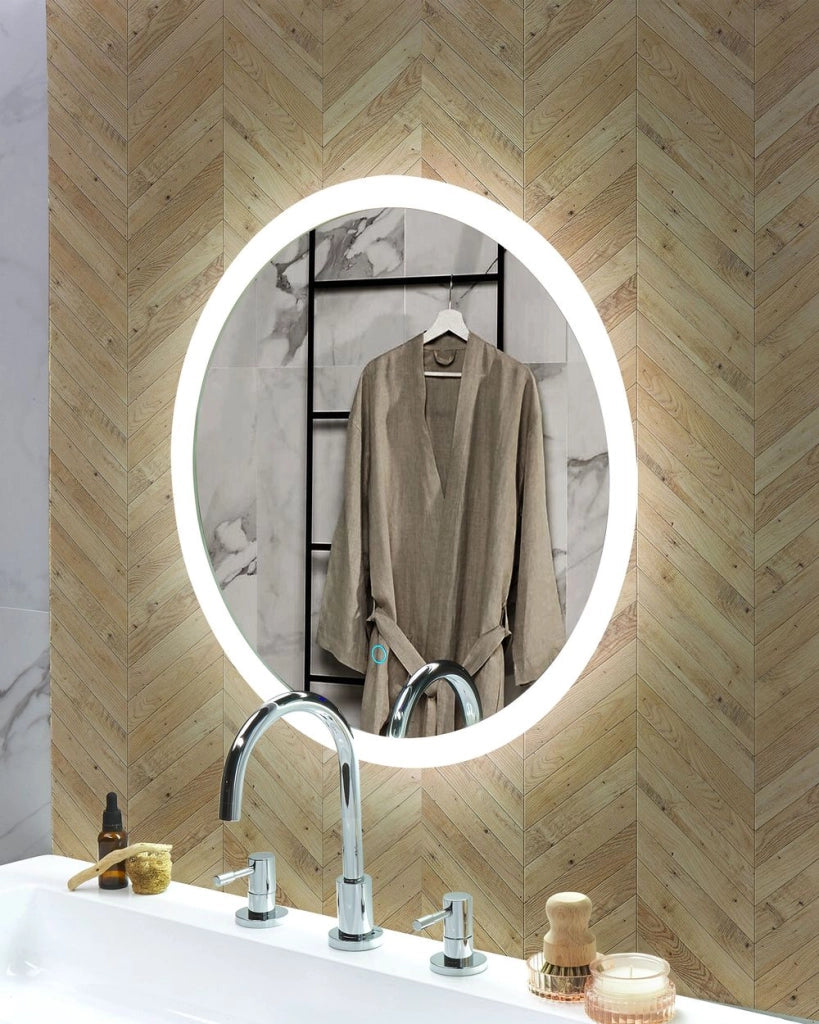 Specchio da parete a LED sospeso da 58 cm Rotondo moderno e contemporaneo per il trucco da toeletta da bagno glamour