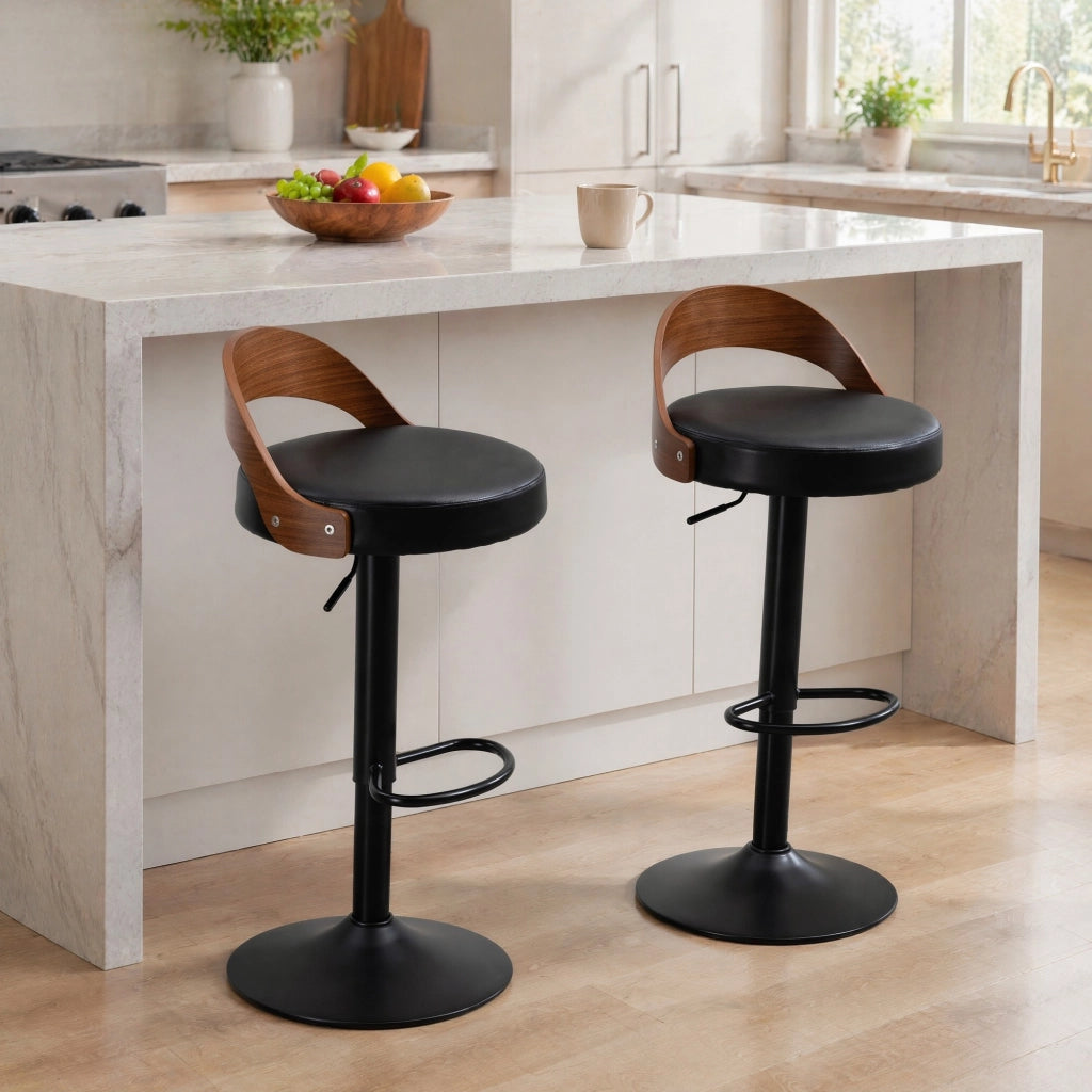 SGABELLO DA BAR Girevole con Schienale Set da 2 pezzi 42,5x42x77-98 cm PU Nero