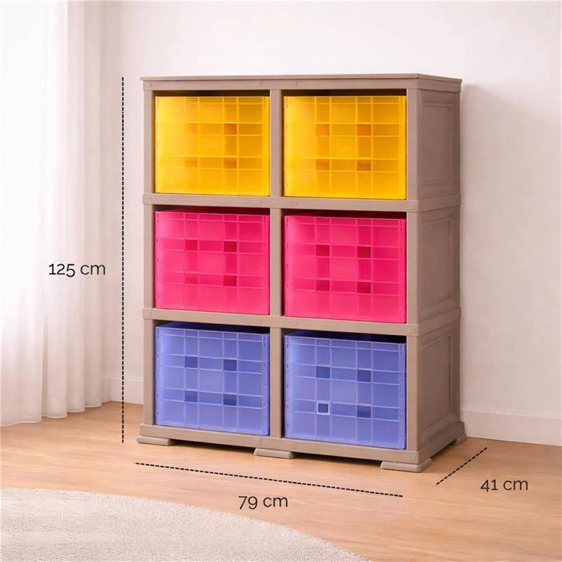SCAFFALE 2 MODULI TALPA 79X41X125 CM CON 6 CONTENITORI CUBO A SCORRIMENTO – LIBRERIA ORGANIZZATORE VERTICALE PER CAMERETTA E ZONA STUDIO