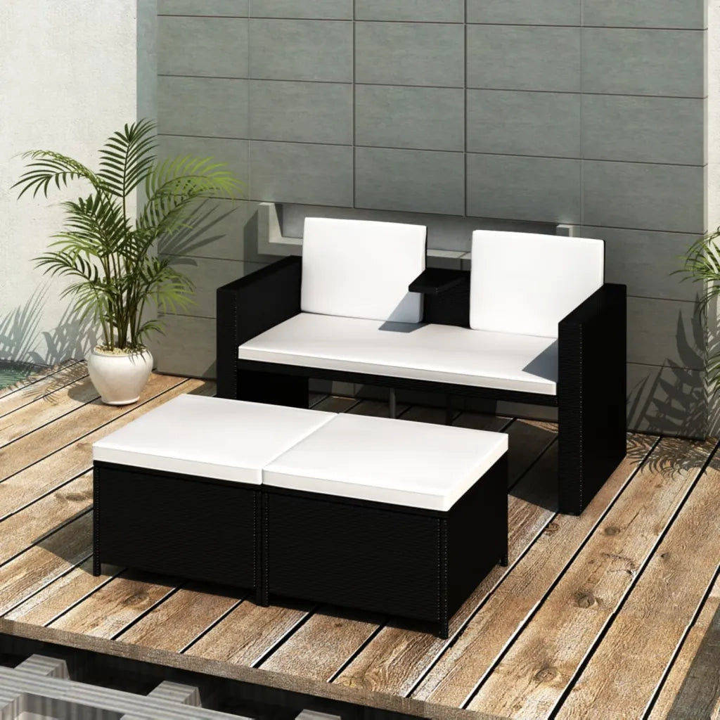 Set Divani da Giardino 4 pz | Set Salotto da Giardino con Cuscini in Polyrattan Nero