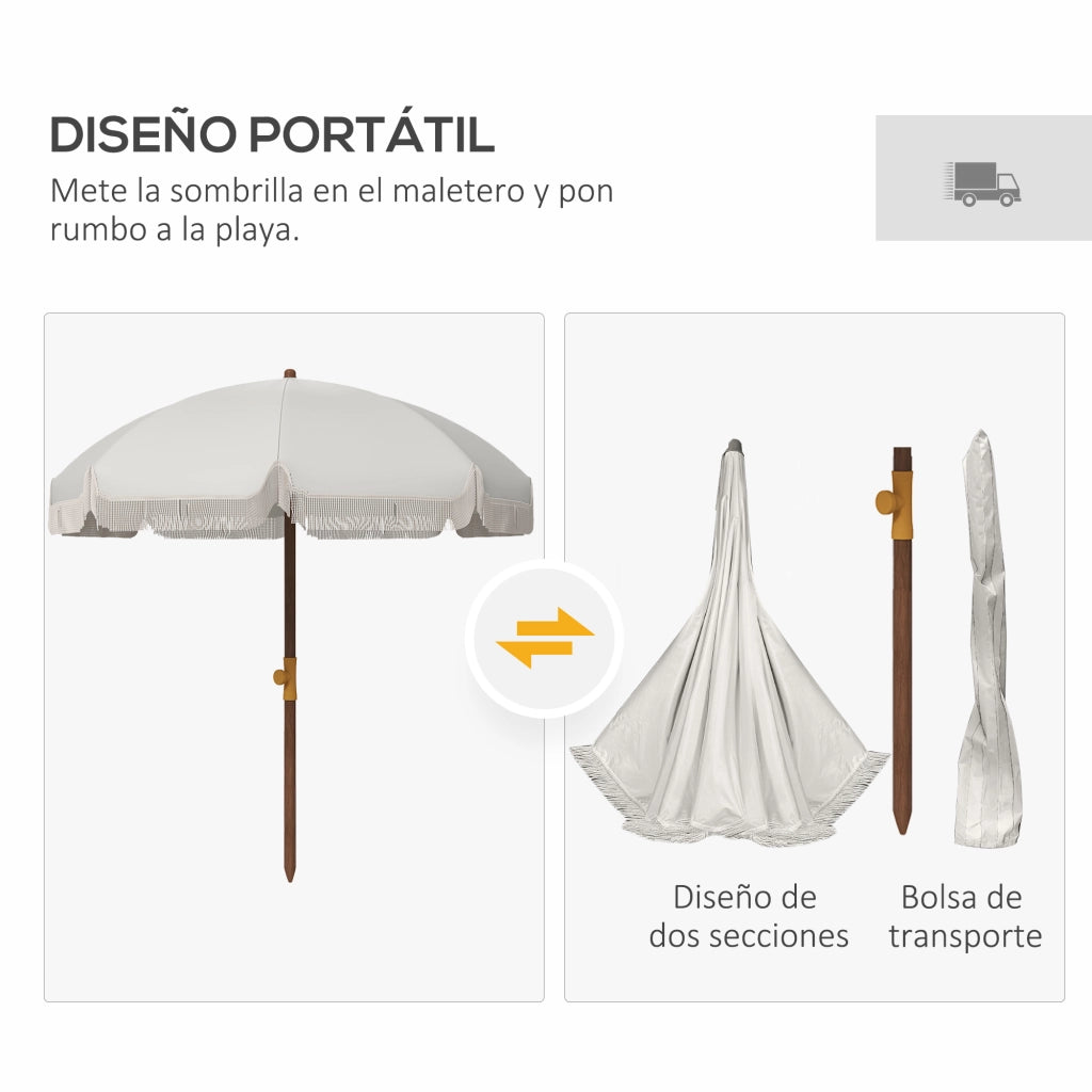 Ombrellone da spiaggia con frange ¨C zephmum ¨C grigio ?190x210 cm