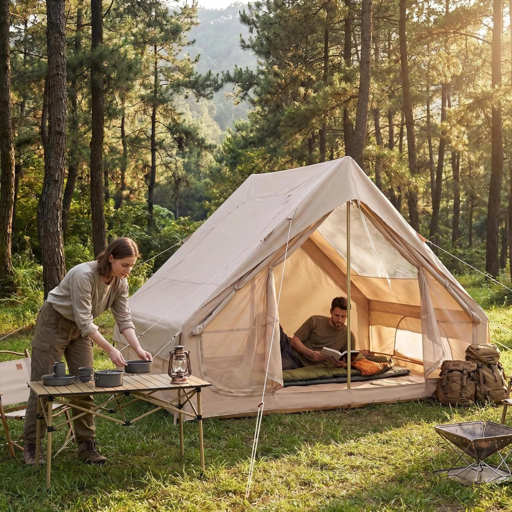 Tenda da Campeggio Gonfiabile, Tenda da Esterno in Tessuto Oxford Impermeabile con Porte, Finestre, Pompa e Borsa da Trasporto per 4 Persone, per Viaggi e Escursionie, 295 x 205 x 200 cm