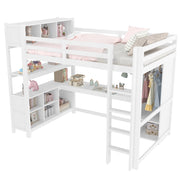LETTO A SOPPALCO 140x200 cm con scrivania, scaffali e armadio, bianco