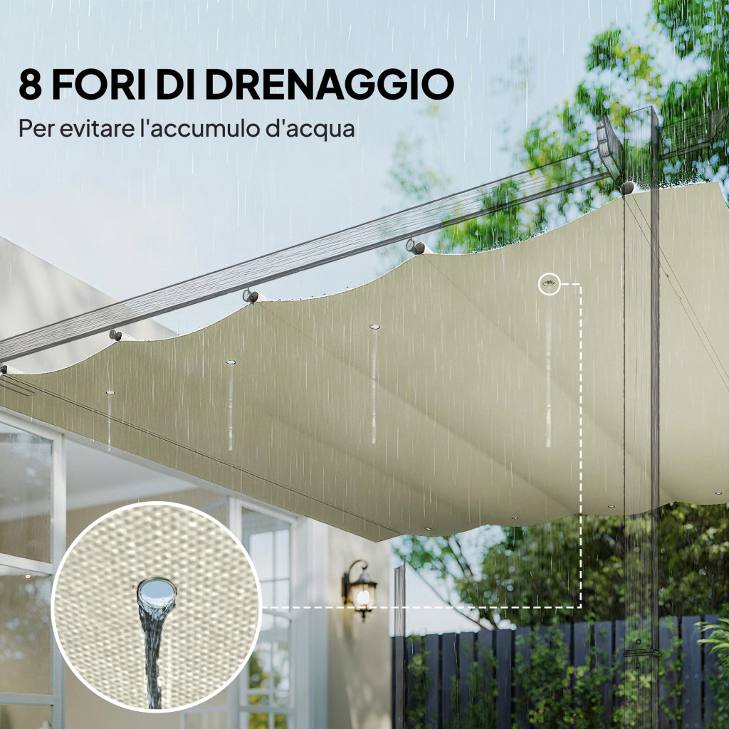 Telo Pergola per Esterni Anti UV in Poliestere Bianco Crema con 8 Fori di Drenaggio, 286x245 cm