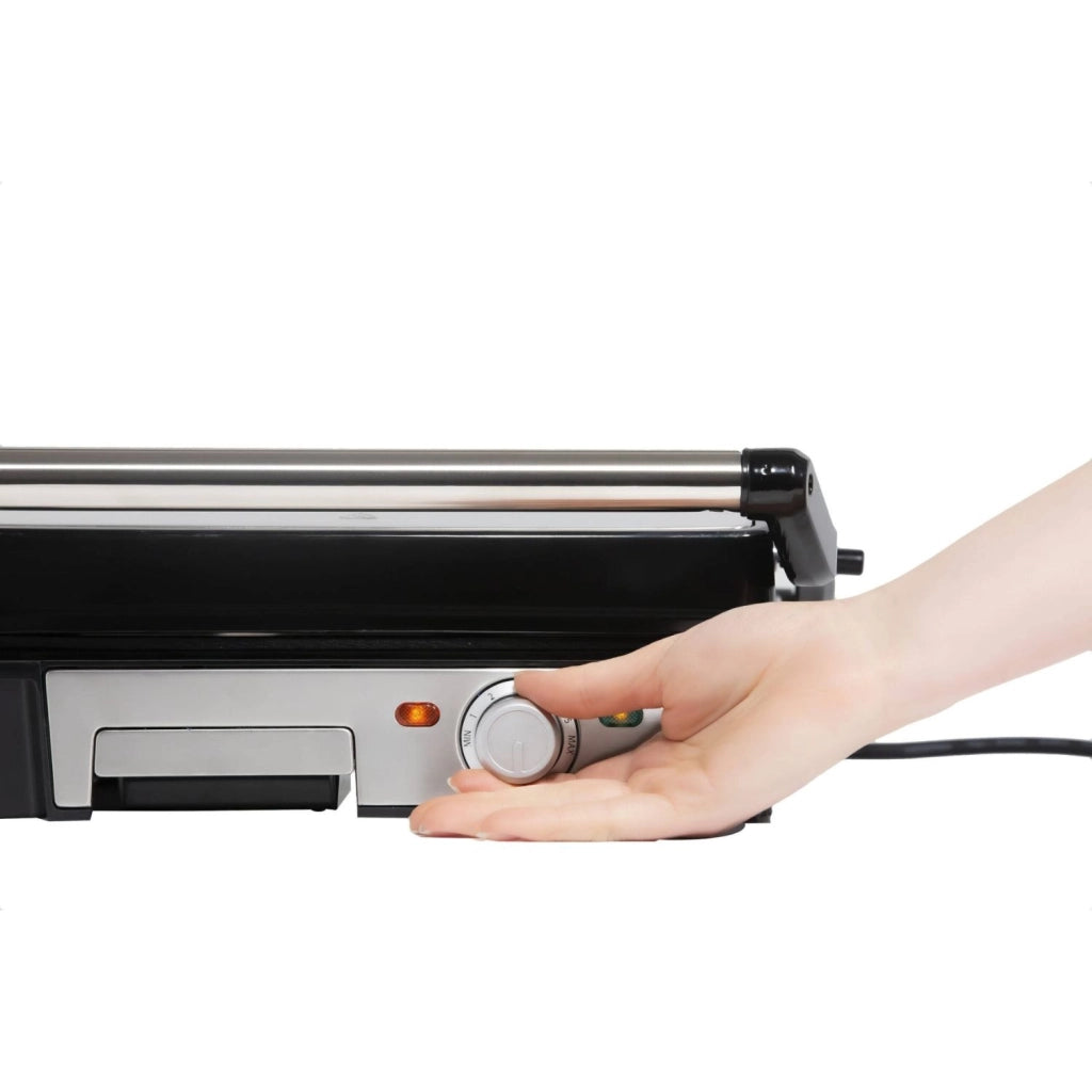 Piastra grill elettrica 2000W con tostiera 4 fette, apertura 180° acciaio inox antiaderente cucina - SOGO