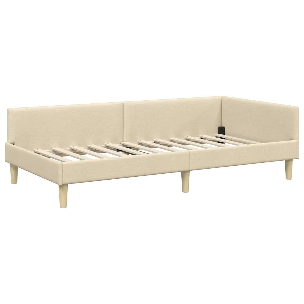 Cornice del letto ad angolo Crema 90 x 190 cm Tessuto 42016115
