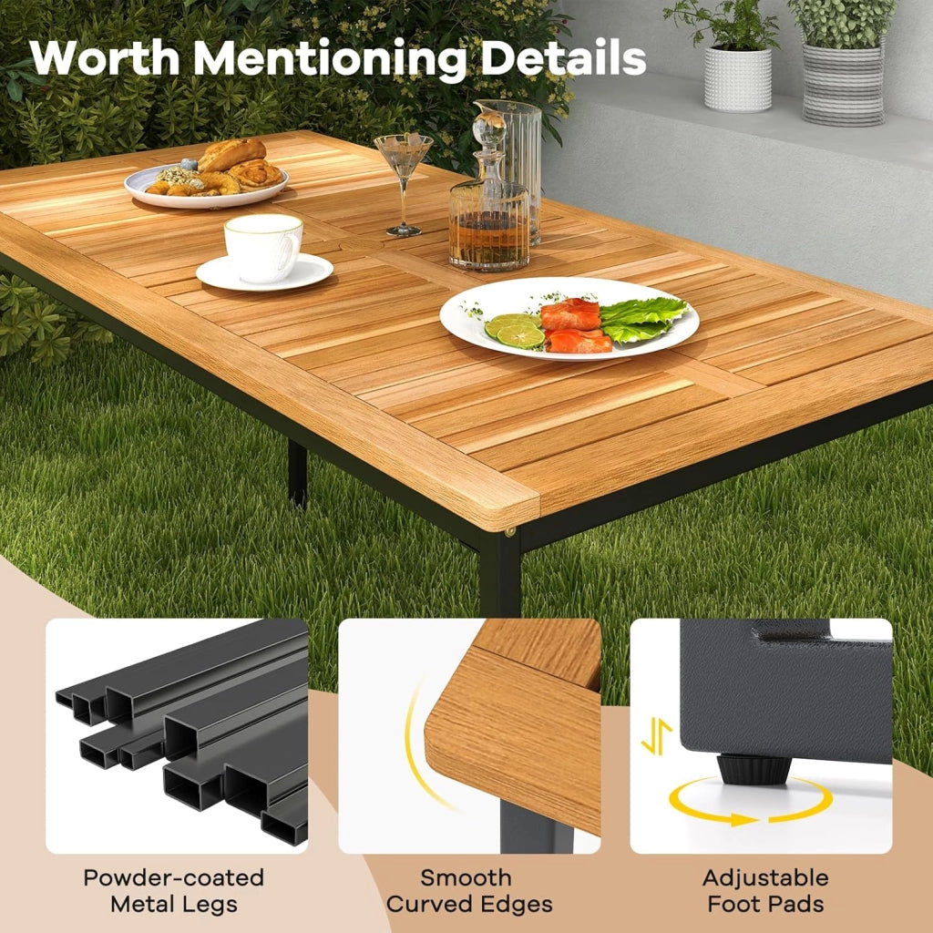 Tavolo da pranzo per esterni, 140 x 70 x 70 x 70 cm, con foro per ombrellone e tavolo in legno di acacia, per 6-8 persone, tavolo da cucina per giardino e casa