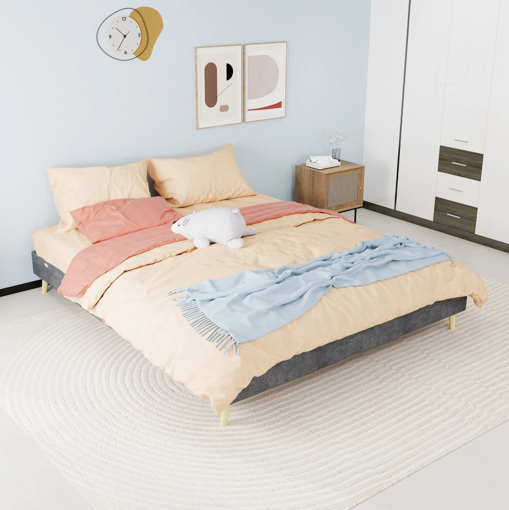 Letto 160x200 cm con struttura stabile e montaggio rapido in tessuto e metallo grigio
