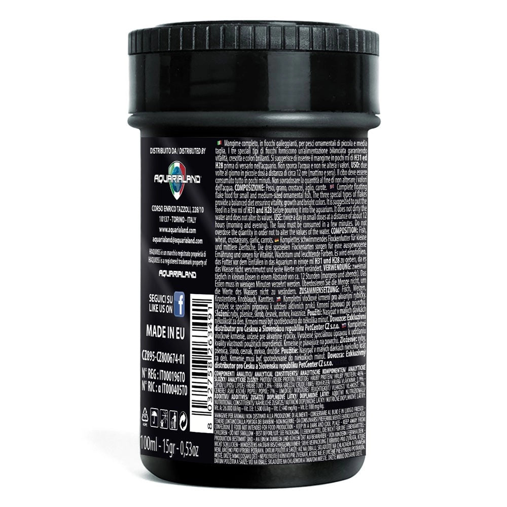 Haquoss Base Flake - mangime in fiocchi con beta-glucano e astaxanthina  per tutti i pesci tropicali Formato: 100 ml