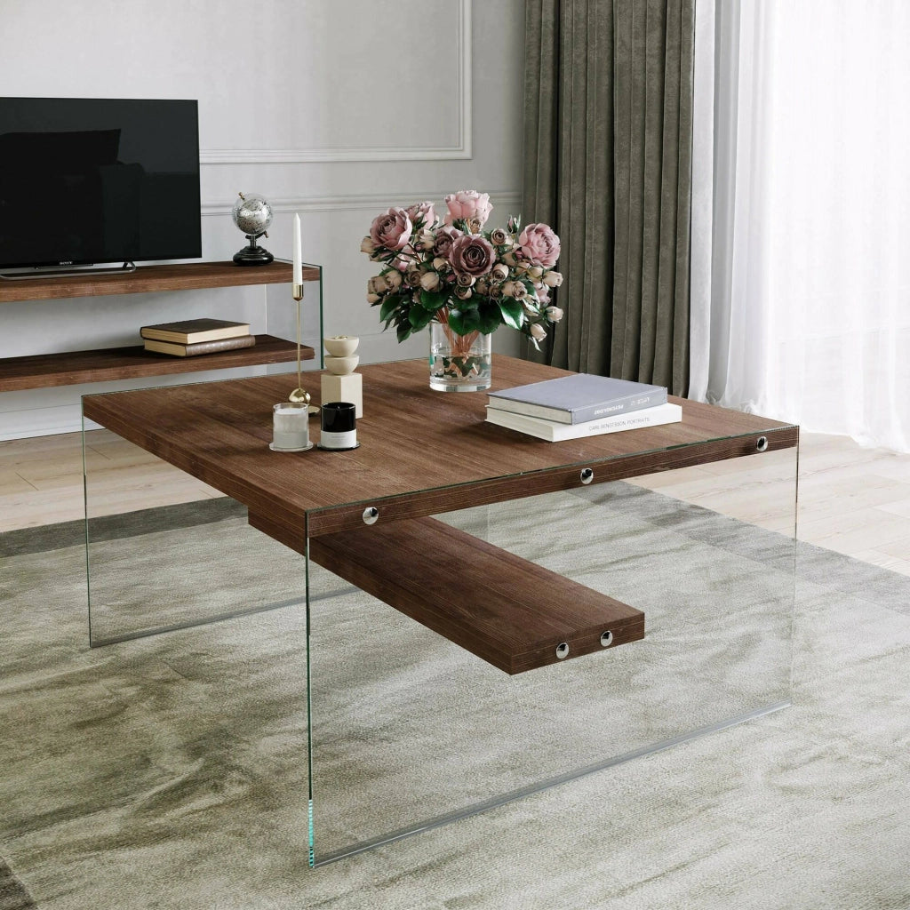 Barcis, Tavolino da Salotto un Vano, 75x75x40h cm Marrone Noce