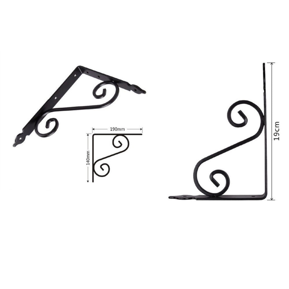 Trade Shop - Set 2 Pz Reggimensola Supporto Staffa Angoliere Fantasia 190x140 Mm Nera 91277 -