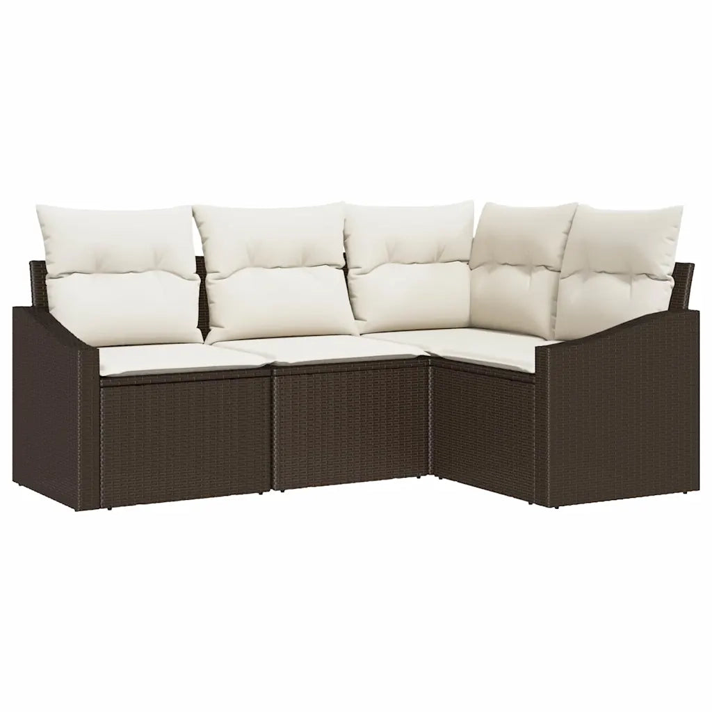 Set di divani con cuscino 4 pcs Marrone polyrattan