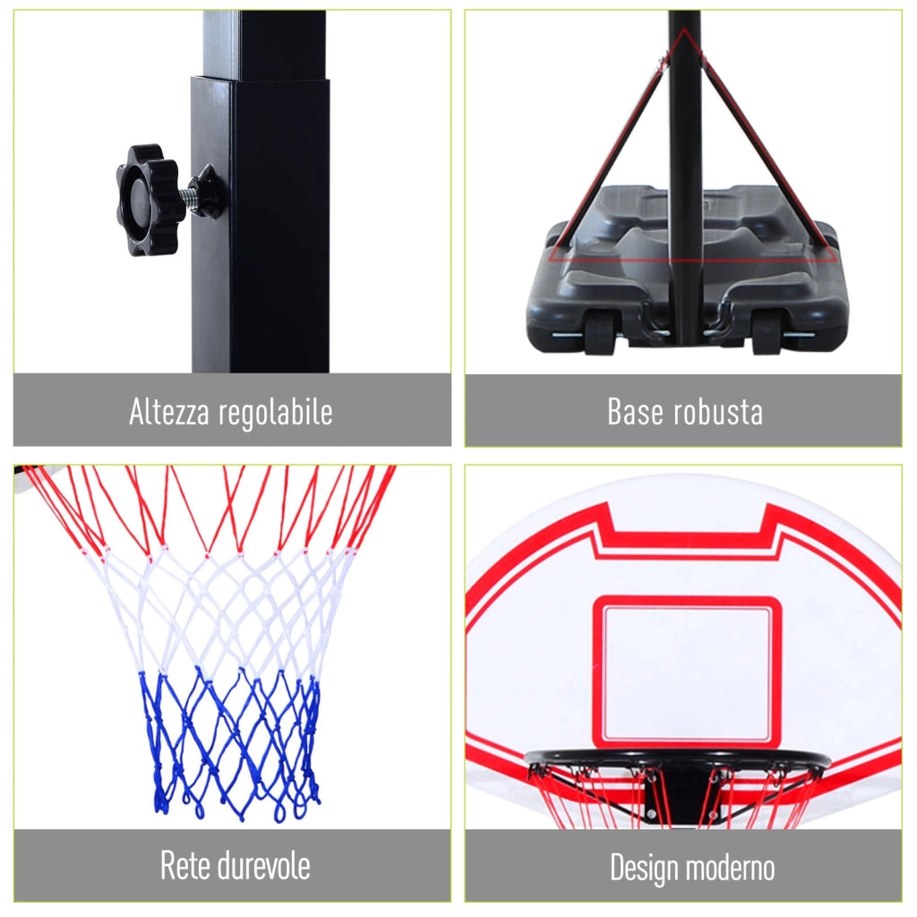 Canestro da Basket da Esterno con Supporto e Altezza Regolabile in Acciaio