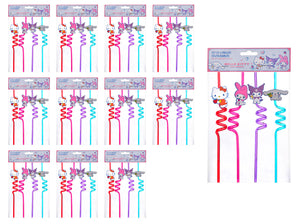 Set 48 Cannucce Riutilizzabili per Bambini Hello Kitty in Plastica