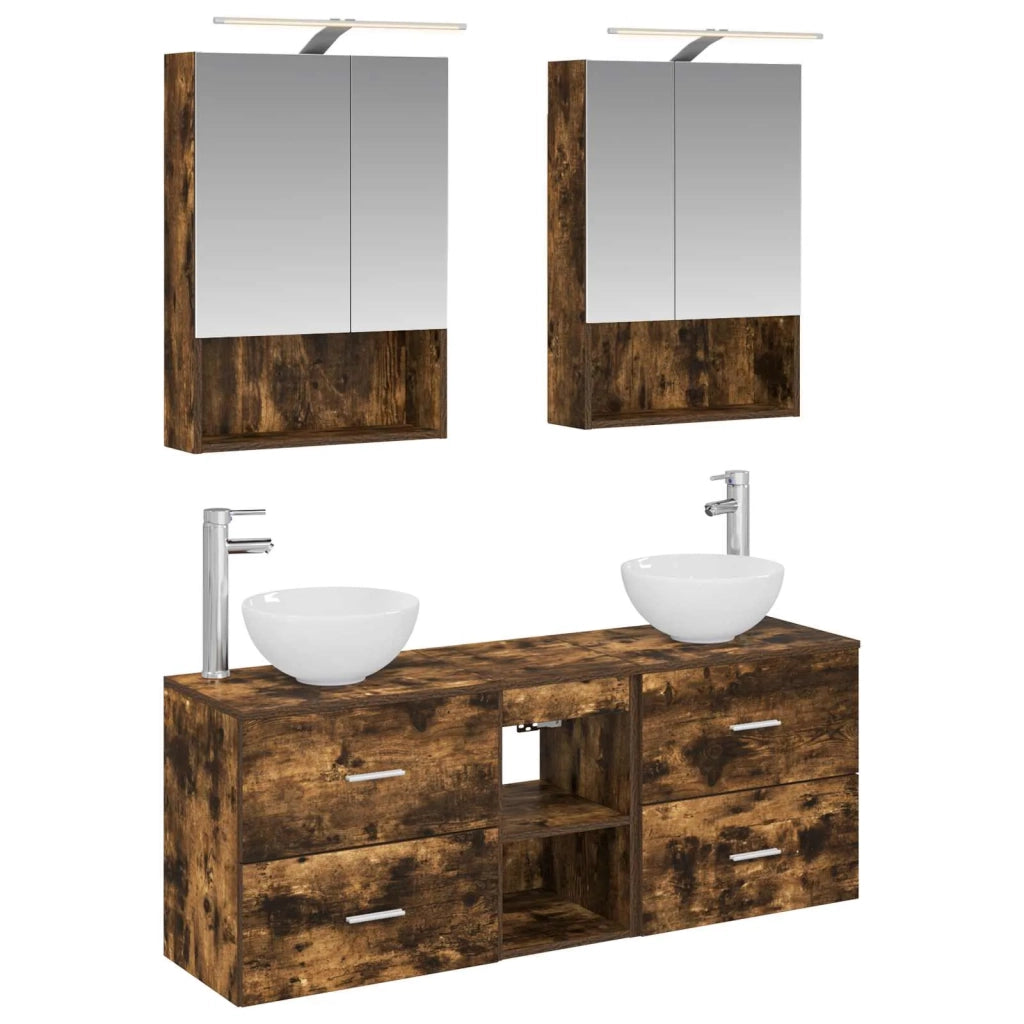 Set di Armadi da Bagno 5 pcs Rovere Fumo 50 x 14,5 x 70 cm 3406683