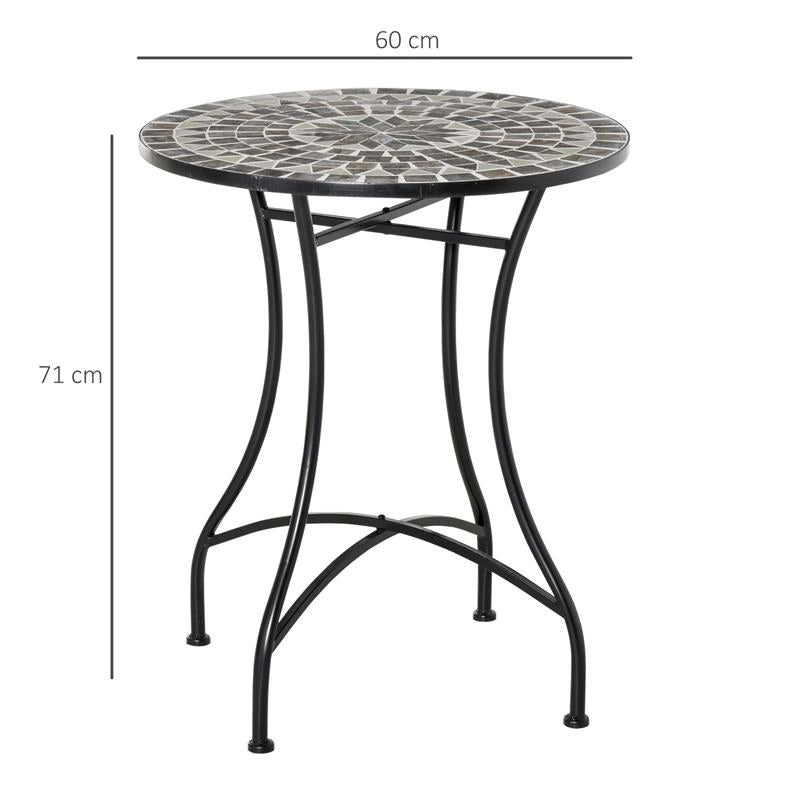 TAVOLINO DA GIARDINO IN METALLO E CERAMICA 60 X 71 CM NERO