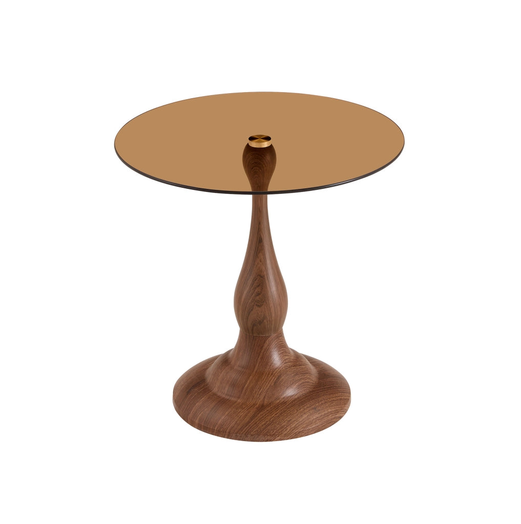 Tavolino rotondo in vetro temperato e metallo, Ø 50 cm, marrone