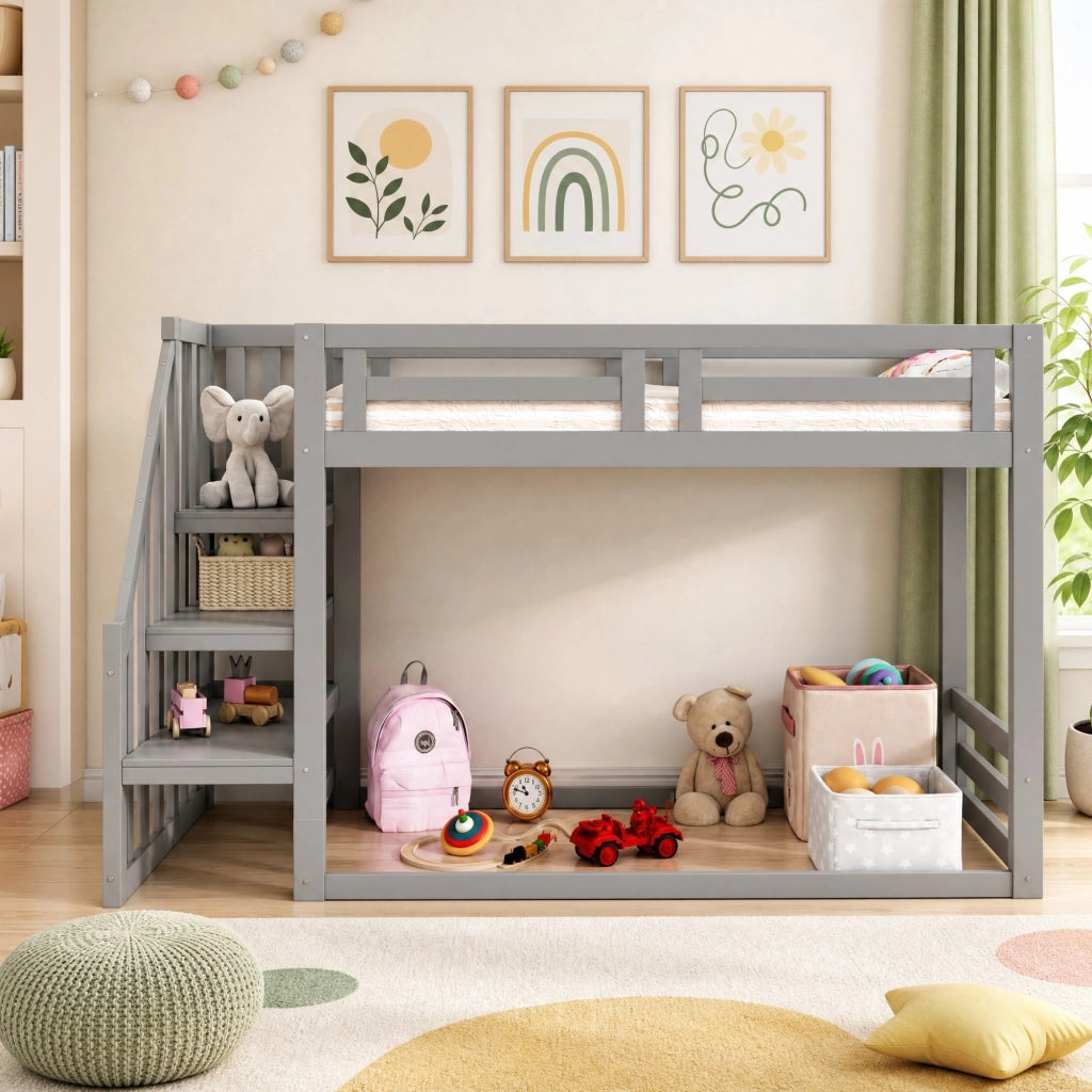 LETTO A CASTELLO per bambini 90 x 200 cm con scala di sicurezza, grigio