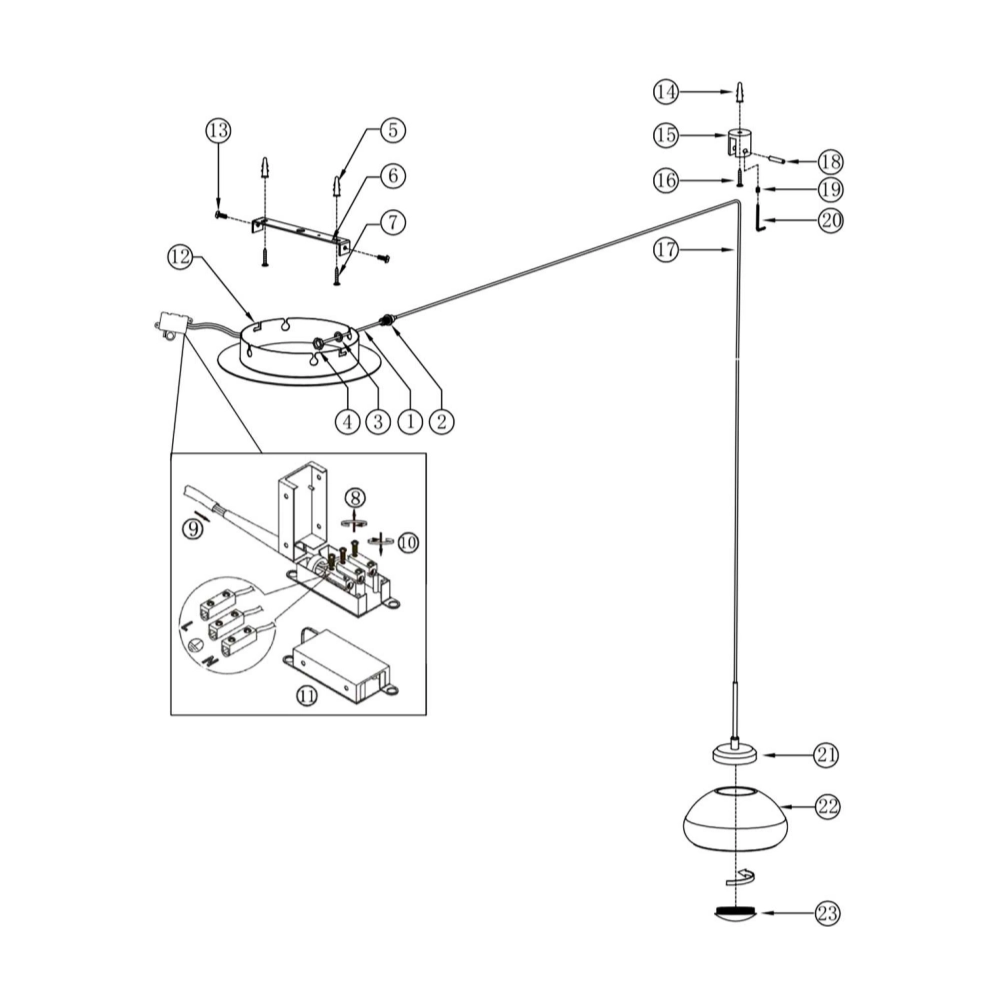 Arabella - Lampada a sospensione decentrata Fumè - Fabas Luce - LED 8W dimmerabile - Montaggio con decentramento