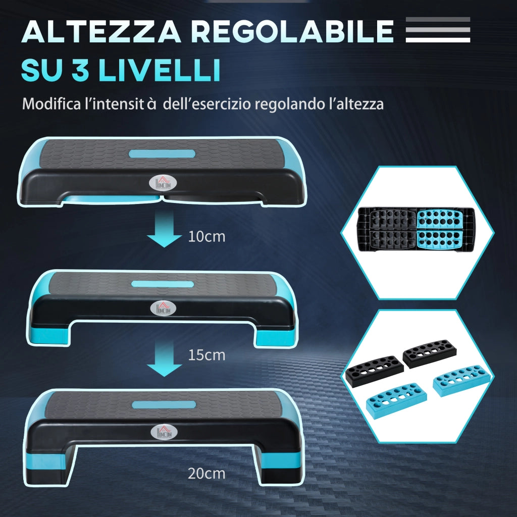 Step Fitness per Aerobica Regolabile 10-15-20 cm ¨C zephmum ¨C Plastica, Nero e Blu