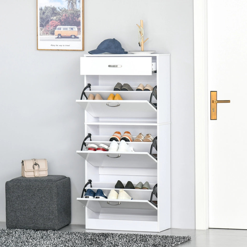 Scarpiera con 3 ante e cassetto scorrevole ¨C zephmum ¨C Bianco 62x24x135 cm