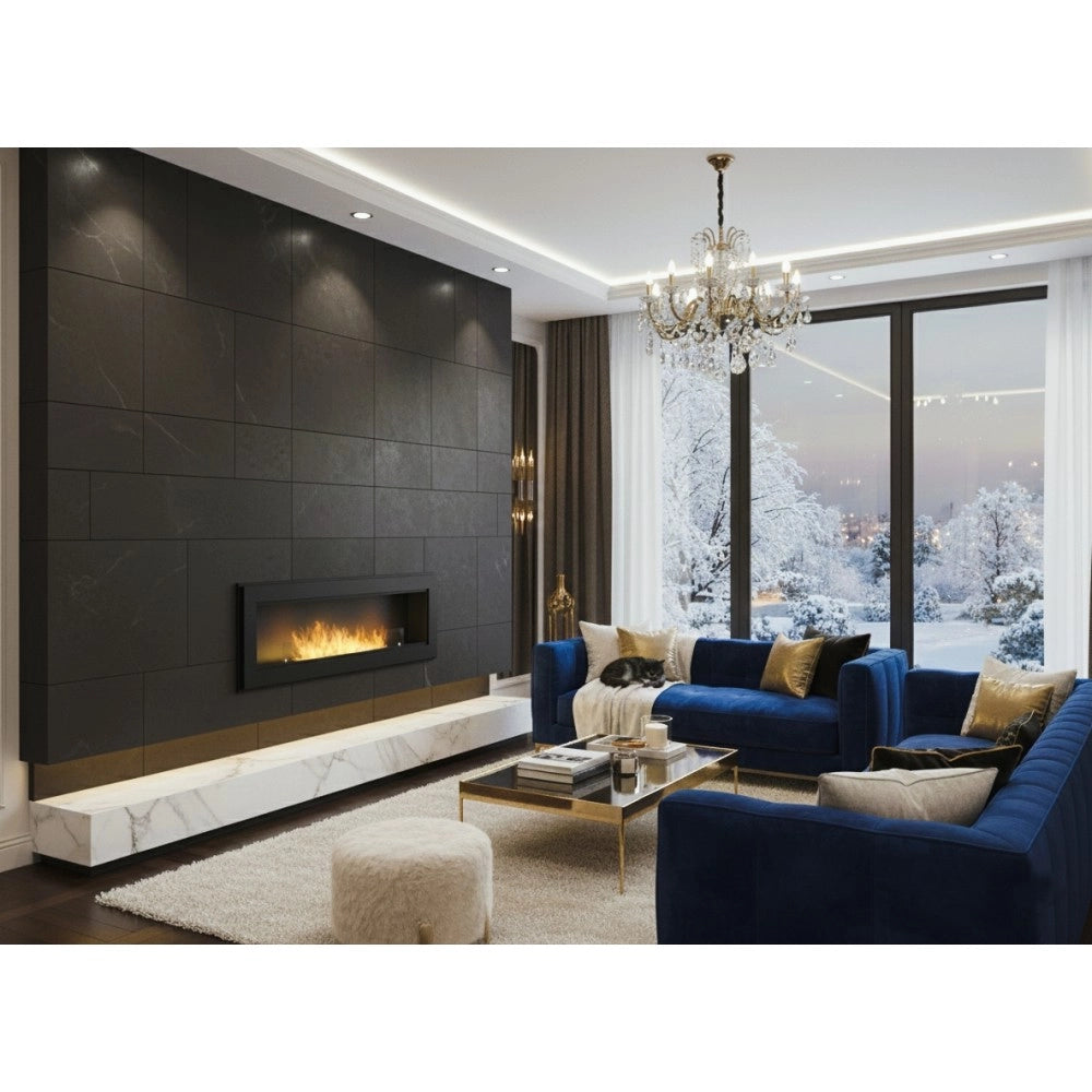Caminetto a Bioetanolo Frame 1500 SimpleFire da incasso con Vetro - Nero Opaco