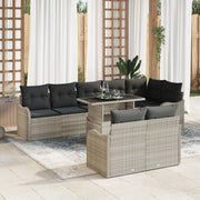 Set da giardino 9 pezzi  con cuscini in polyrattan grigio chiaro