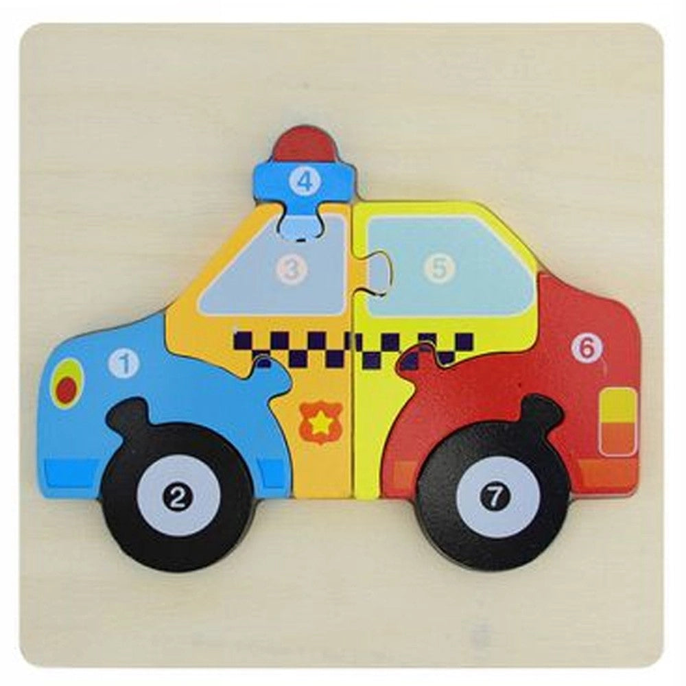 Trade Shop - Puzzle 3d Blocchi Legno Forma Macchina Polizia Educativo Colorato Gioco Bambini -