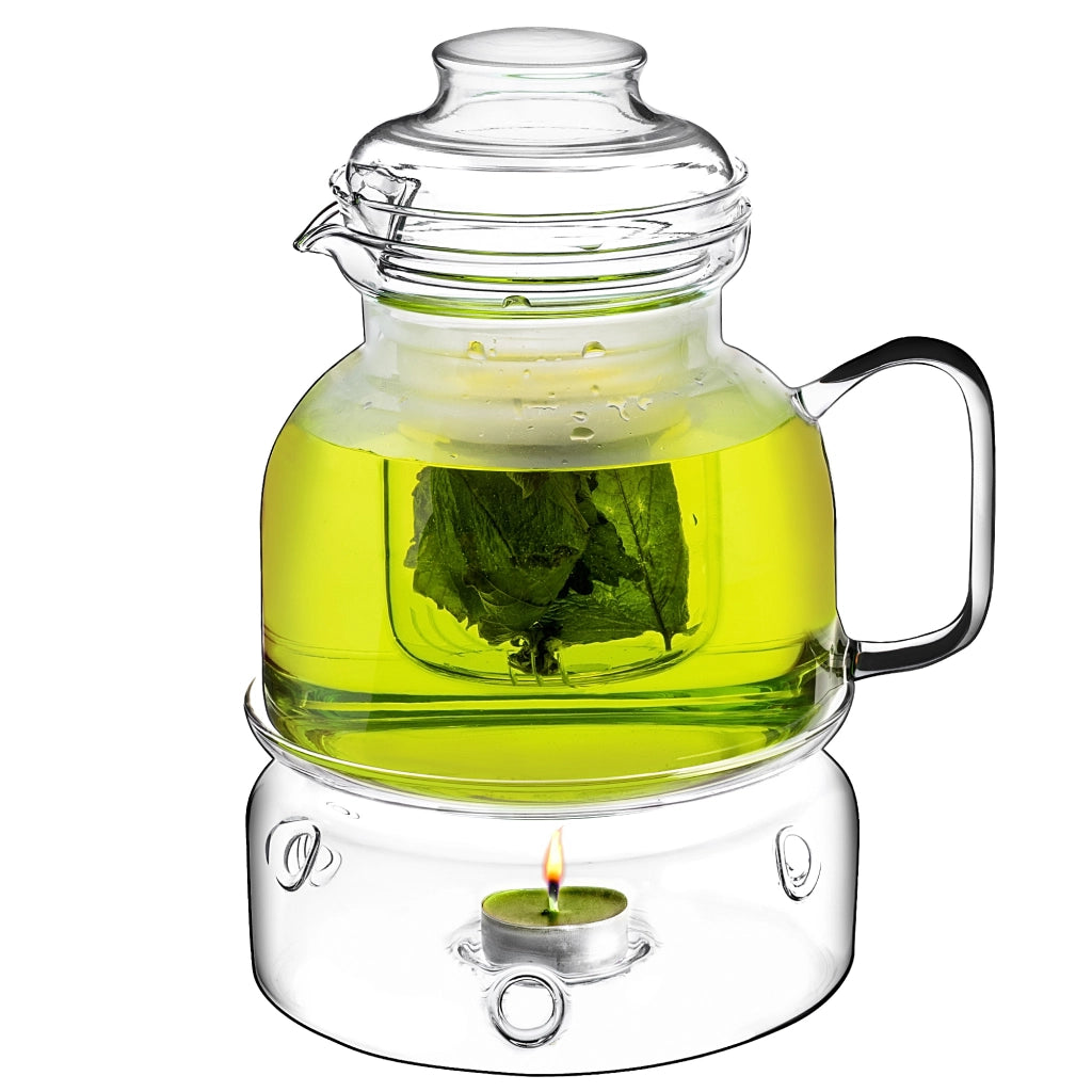 Brocca in vetro resistente al calore KADAX con infusore e riscaldatore per tè, 1,5 l