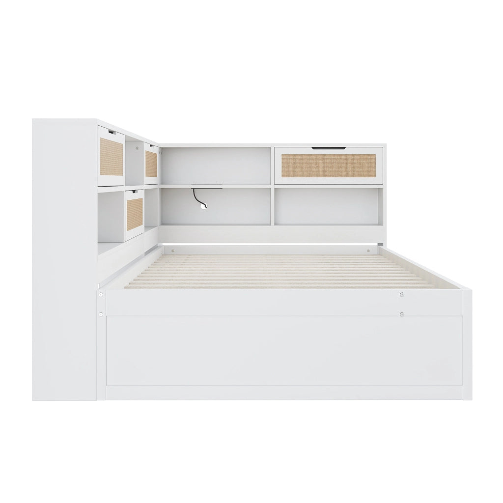 DESMIU Lit simple 140 × 200 cm con contenitore, USB e Type-C, 2 cassetti, senza materasso, in MDF, bianco