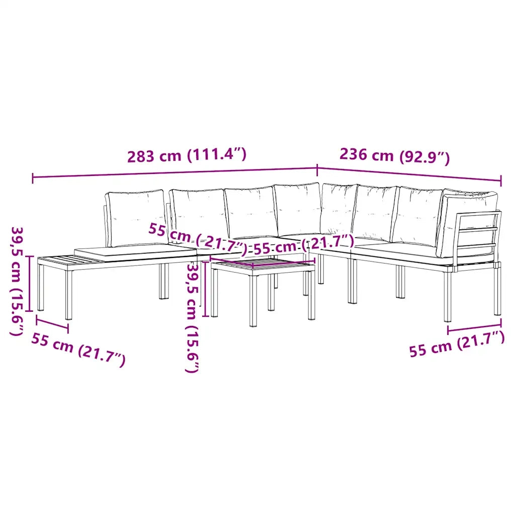 Set Panche Giardino Cuscini 5pz Nero Acciaio Verniciato Polvere