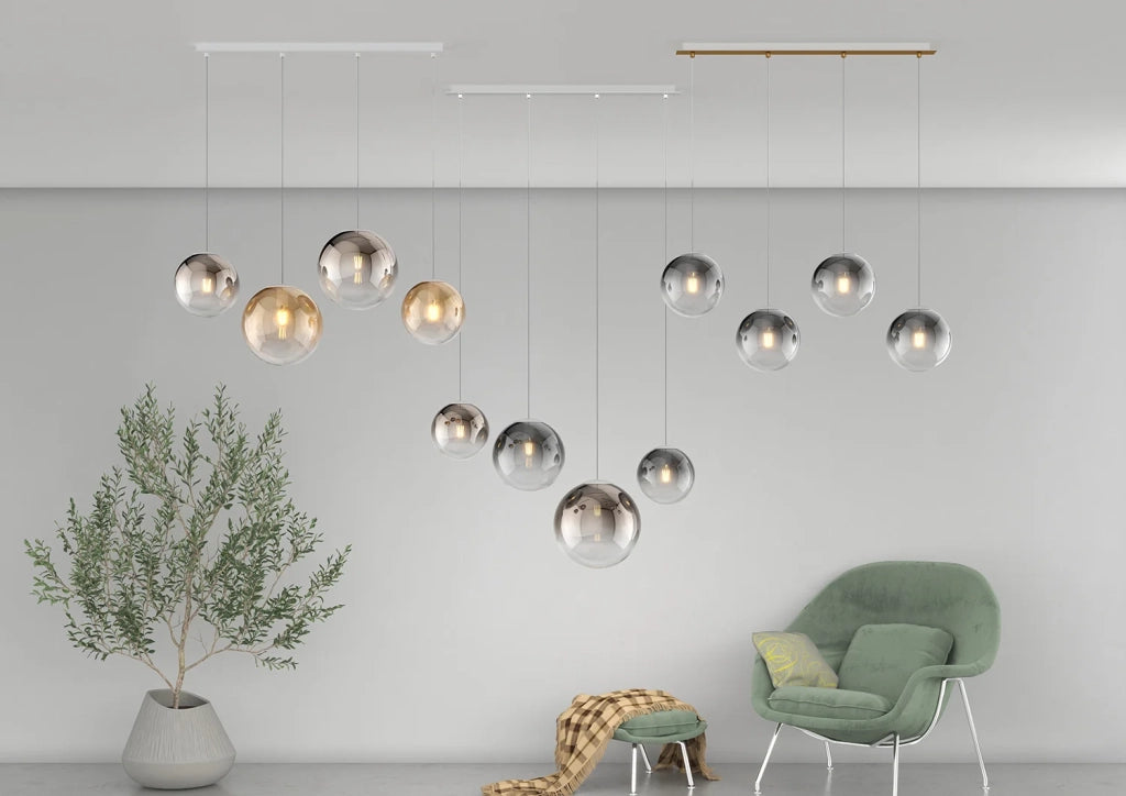 Lampadario Moderno Big Eclipse Metallo Bianco Vetro Ambra-Bronzo 4 Luci E27