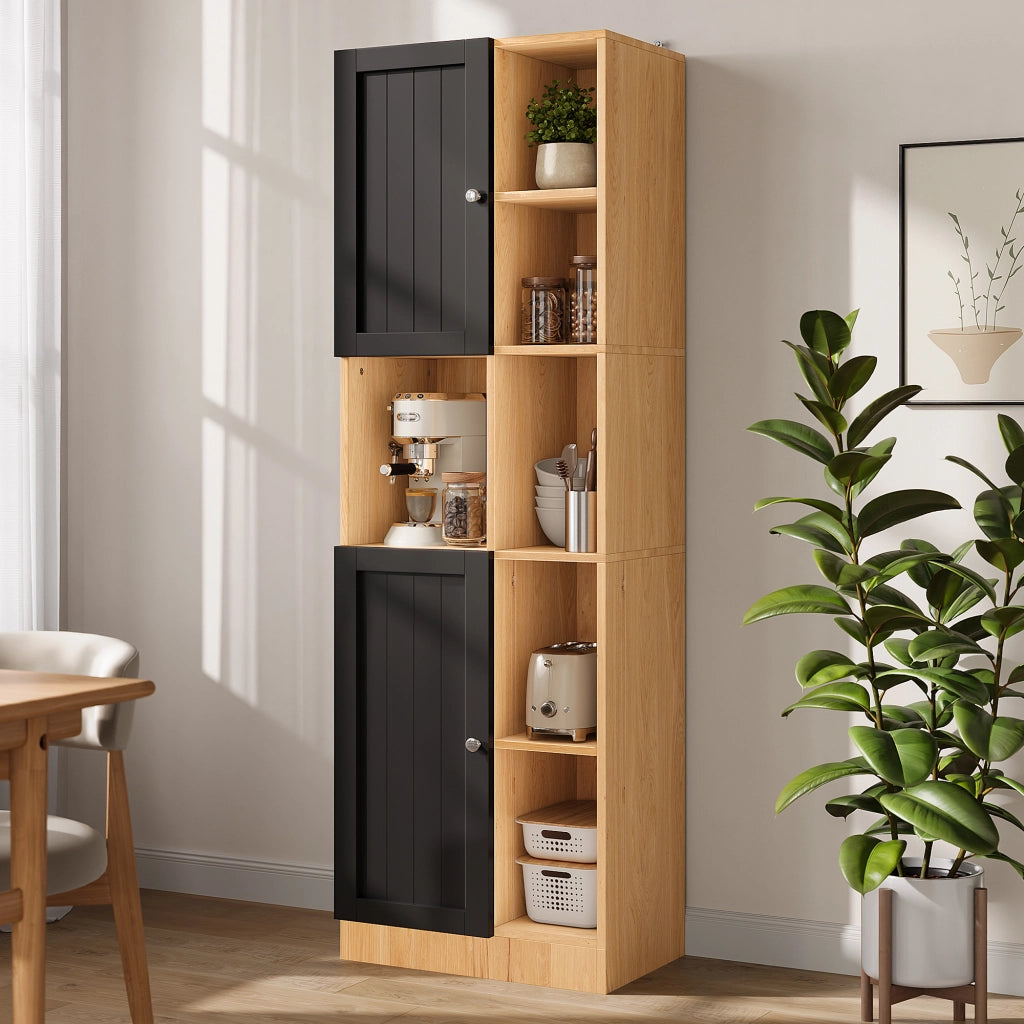 ARMADIO Angolare alto 50x35,5x170 cm MDF Nero e Naturale con 6 ripiani e 2 ante