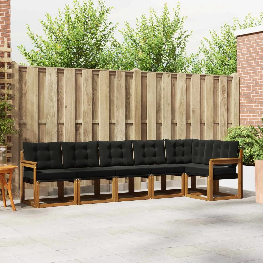 Set di divani da esterno con cuscino 6 pcs Naturale e Nero