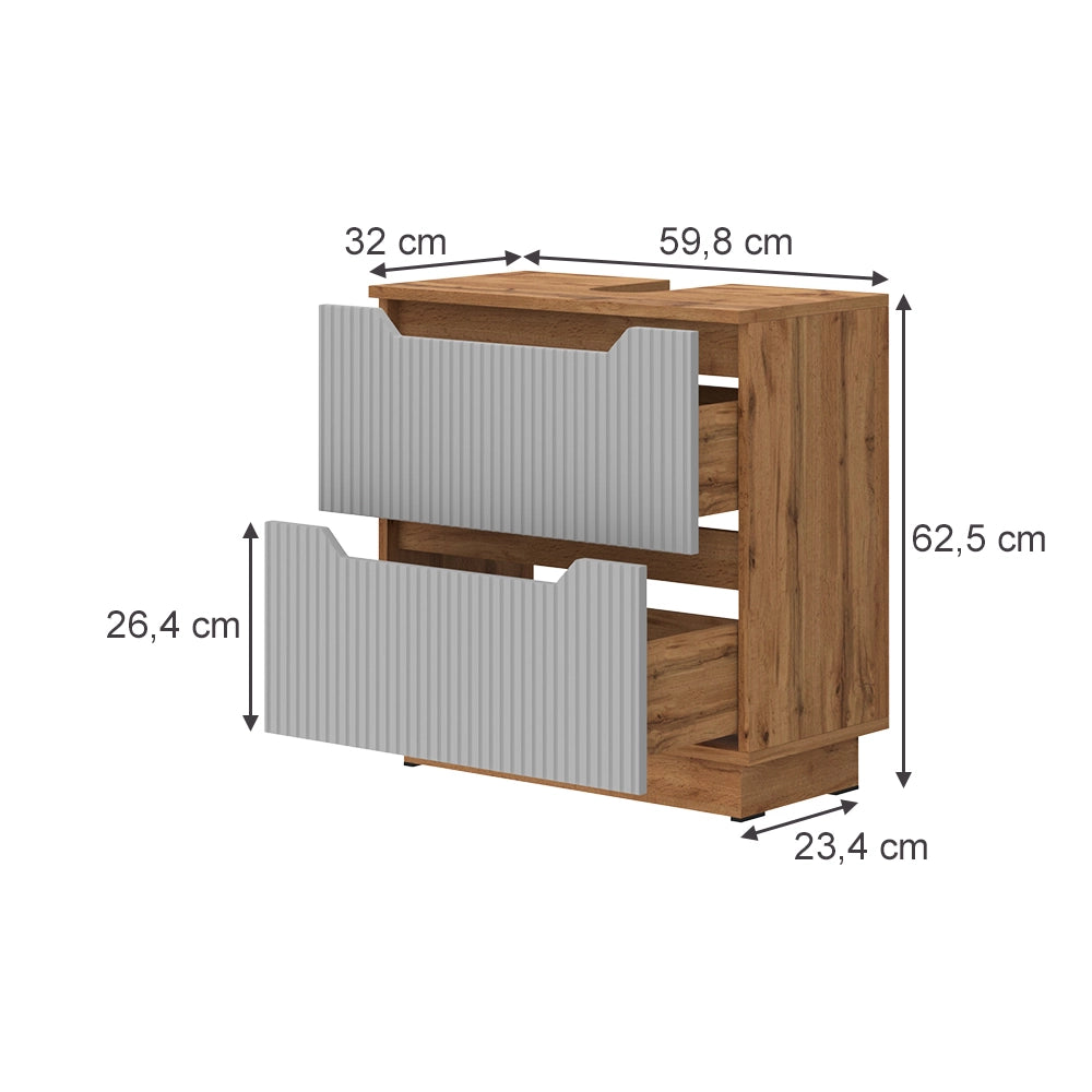 Vicco Mobile sottolavabo per bagno Rovere/grigio a righe 59.8 x 62.5 cm con 2 cassetti