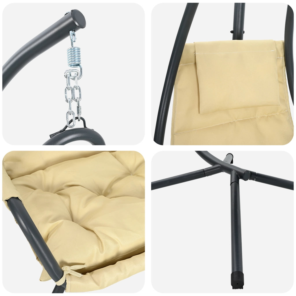 Sedia Appesa con Supporto e Cuscino Beige Acciaio