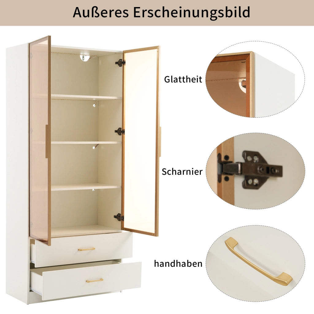 Armadietto da bagno in MDF bianco con vani aperti e 2 ante in vetro temperato per bagno studio e ingresso moderno