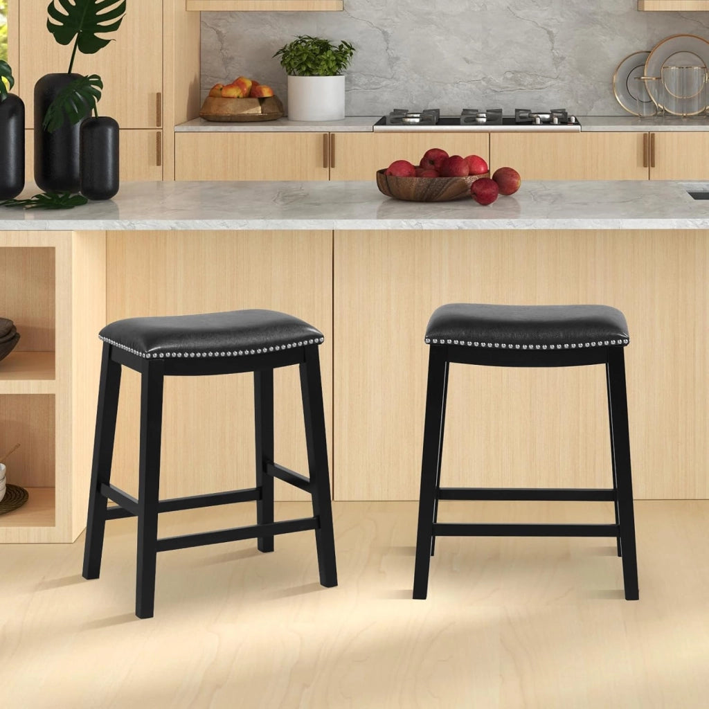Sgabello da bar 2 pezzi, altezza 66 cm, sgabello da bar in ecopelle PVC con seduta imbottita, telaio in legno, carico massimo 100 kg, sgabello: