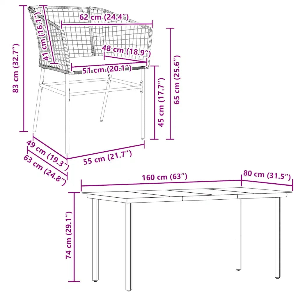 Set Pranzo da Giardino 7pz | Set Salotto da Giardino con Cuscini Marrone Polyrattan Vetro