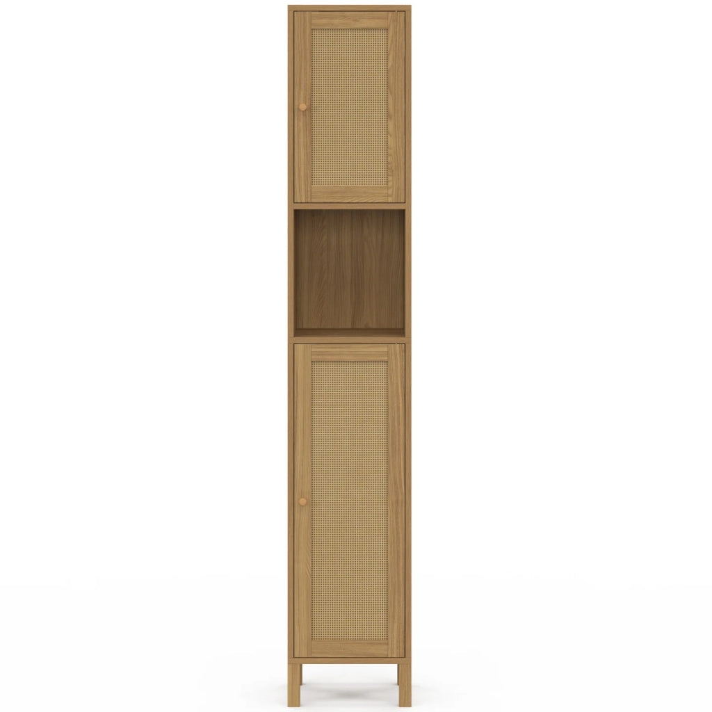IDMarket - Mobile a colonna da bagno HANAE a 2 ante e 1 nicchia, effetto naturale intrecciato