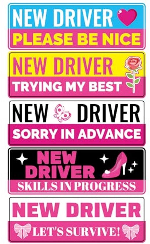 5 Pezzi Nuova Maglietta del guidatore Auto, 28x8,5cm Magnetico Sticker Riflettente Bumper Studente del conducente Sicuro Segnale di avvertimento per principianti (Rosso)