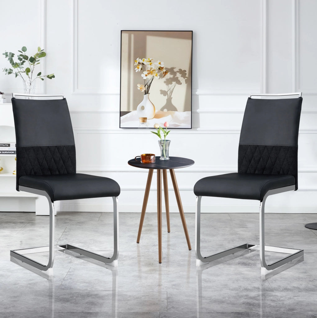 Sedia moderna ergonomica con schienale in PU e lino; seduta imbottita 42x45 cm; nera