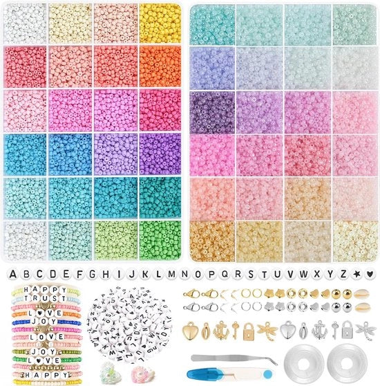 Set di perle in vetro 280 pezzi per creare gioielli | Accessori creativi per DIY per perle, lettere e hangers | Ideale per bracciali, collane e orecchini
