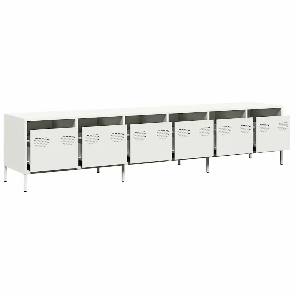 Mobile TV Bianco 202x39x43,5 cm in Acciaio Laminato a Freddo
