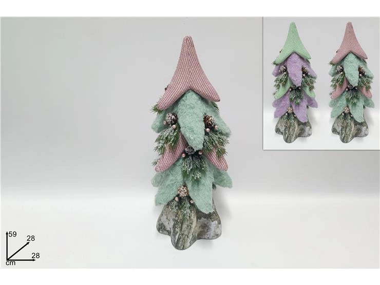 Decorazione Natalizia Albero di Natale con Pigne e Bacche con Cappello 59 cm