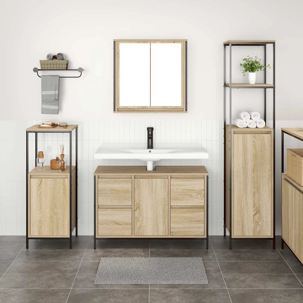 Set di mobili per il bagno con porta 3 pcs Rovere Sonoma e Nero 3328380