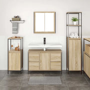 Set di mobili per il bagno con porta 3 pcs Rovere Sonoma e Nero 3328380