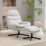 POLTRONA Girevole con Pouf 78x93x100 cm Poliestere Bianco crema