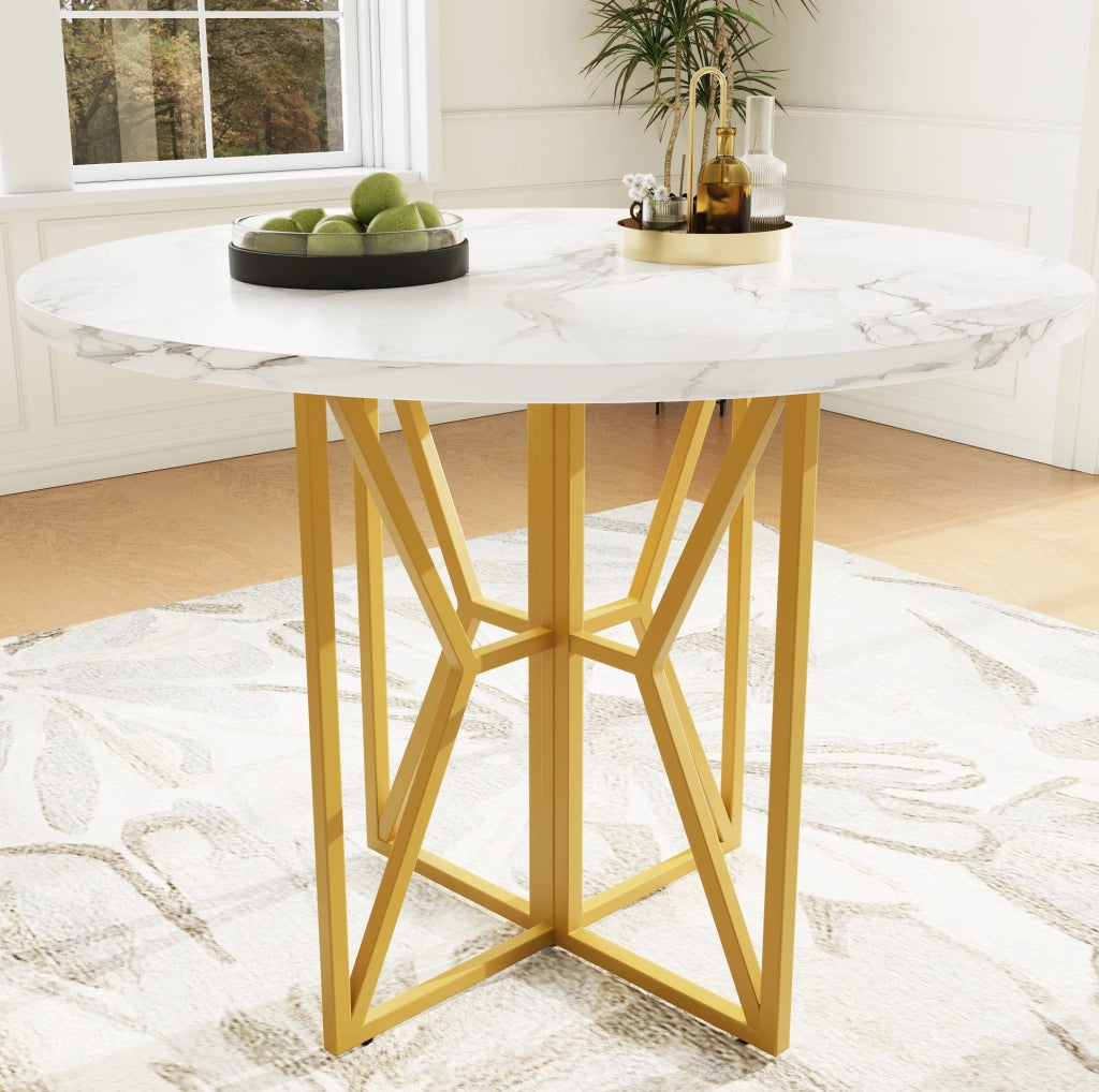 Tavolo da pranzo 80x80x76 cm con design elegante in MDF e metallo dorato